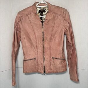 Danier Blush Pink Leather Zip-Front Jacket